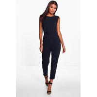 Zip Shoulder Tailored Jumpsuit - navy