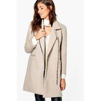 zip up wool look coat stone