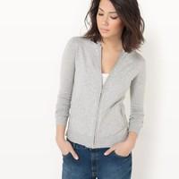 Zip-Up Cardigan with Contrasting Collar