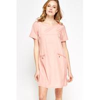 Zip Side Pocket Shift Dress