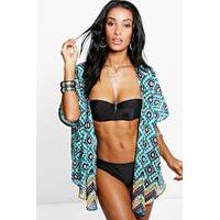 Zig Zag Tile Print Kimono - blue