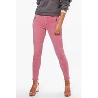 Zip Detail Mid Rise Skinny Jeans - dusky pink