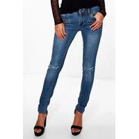 Zip Detail Rip Jeans - dark blue