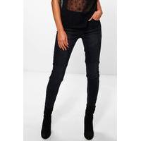 Zip Detail Mid Rise Biker Jeans - black