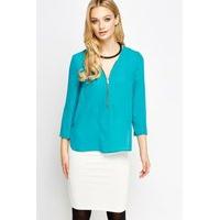 Zip Front Turquoise Sheer Blouse