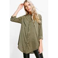 zip through longline shirt khaki