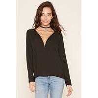 Zip-Front Chiffon Blouse