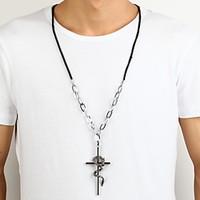 Zinc Alloy Silver Cross Loong Pendant Necklace