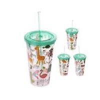 Zoo Design Tall Plastic Cup with Straw