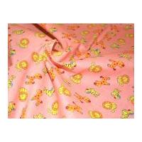 zoo time print polycotton dress fabric pink