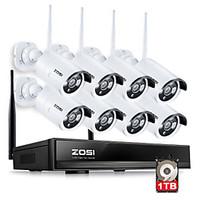 ZOSI8CH 960P NVR 8pcs 1.3MP Wifi IP Camera Waterproof Home Security Surveillance Kit with 1TB