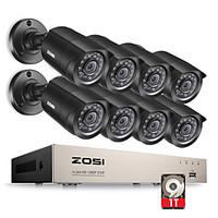 zosi 8ch 1080n hd tvi dvr surveillance camera kit 8x 1280tvl 720p ir w ...