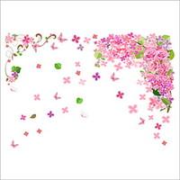 ZOOYOO Pink Flower Vine Removable Wall Stickers Window Sticker Art Decals Mural DIY Wallpaper for Room Decal
