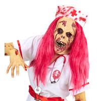Zombie Nurse Face Mask With Wig & Headpiece