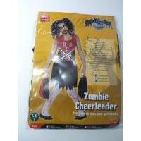 Zombie Cheerleader Costume, Red & Black, With Blood Stained Dress & Pom Poms