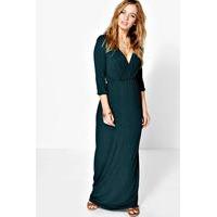 zoe wrap front 34 sleeve maxi dress bottle green