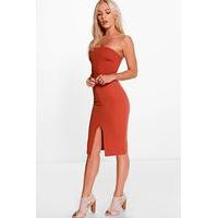 Zoe Bandeau Split Front Midi Dress - spice