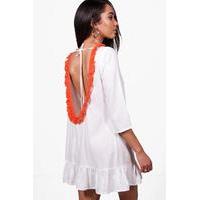 zoe tassle back shift dress white