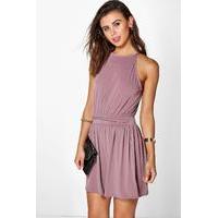 Zoe Plait Detail Halter Neck Skater Dress - mauve