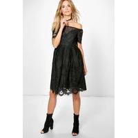 Zoe Lace Bardot Prom Dress - black