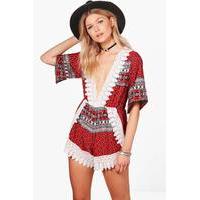 Zoe Crochet Paisley Playsuit - red