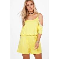 Zoe Cold Shoulder Pom Pom Playsuit - yellow