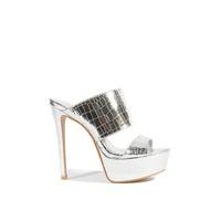 Zoe Silver Croc Platform Mule Heels