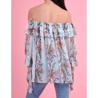 ZOYA - Blue Floral Off Shoulder Top