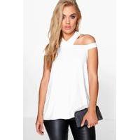 Zoe Open Shoulder Halter Neck Woven Top - cream