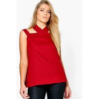 zoe open shoulder halter neck woven top merlot