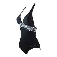 Zoggs Women\'s Optic Chic Plunge Halter Neck Swimsuit - Black/White - UK 8
