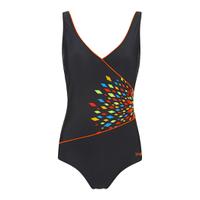 Zoggs Women\'s Neon Tribal Wrap Front Swimsuit - Black/Multi - UK 8