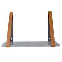 ZUIVER FAD MARBLE WALL SHELF in Grey with Buffalo Leather Straps
