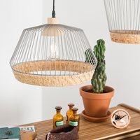 ZUIVER BIRDY WIRE PENDANT LIGHT with Braided Rattan Border - Long
