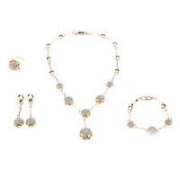 ZX women\'s Gold Plated Ball Diamond Jewelry Set(Necklace Earring Ring and Bracelet)