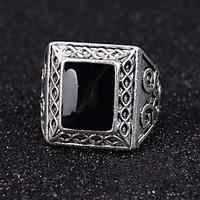 ZX European Style Square Black Gem Men\'s Statement Ring