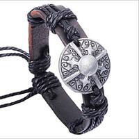 ZX Vintage Shield 24cm Men\'s Assorted Color LeatherAlloy Leather Bracelet(black, coffee)(1 Pc)