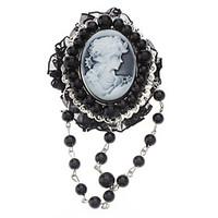 zx exquisite vintage relievo head portrait black pearl brooch